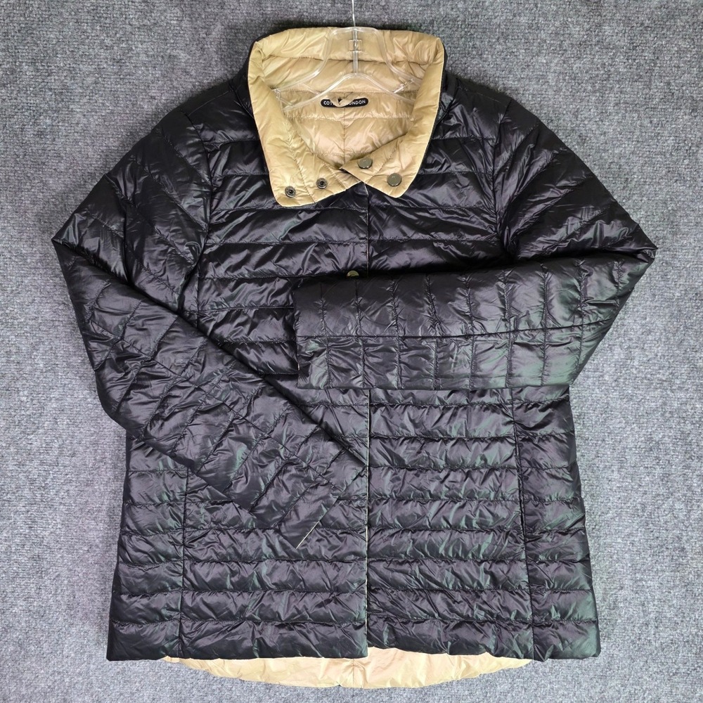 Cotes of London Puffer Jacket Womens M Black Champagne Gold Reversible Quilted